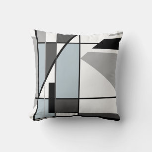 Grey Black White Mosaic Geometric Pattern Throw Pillow
