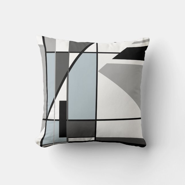 Grey Black White Mosaic Geometric Pattern Throw Pillow (Front)