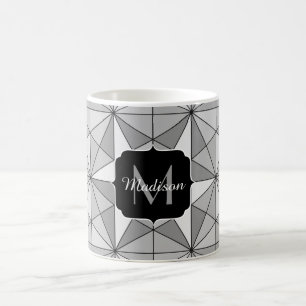 Grey black white Mosaic Triangle Pattern Monogram Coffee Mug