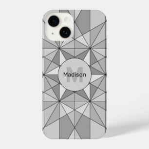 Grey black white Mosaic Triangle Pattern Monogram iPhone 14 Case