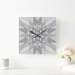 Grey black white Mosaic Triangle retro Pattern Square Wall Clock