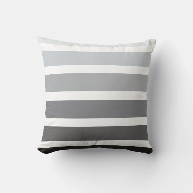 Grey Black White Ombre Horizontal Stripes Throw Pillow (Front)