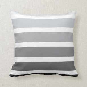 Grey Black White Ombre Horizontal Stripes Throw Pillow