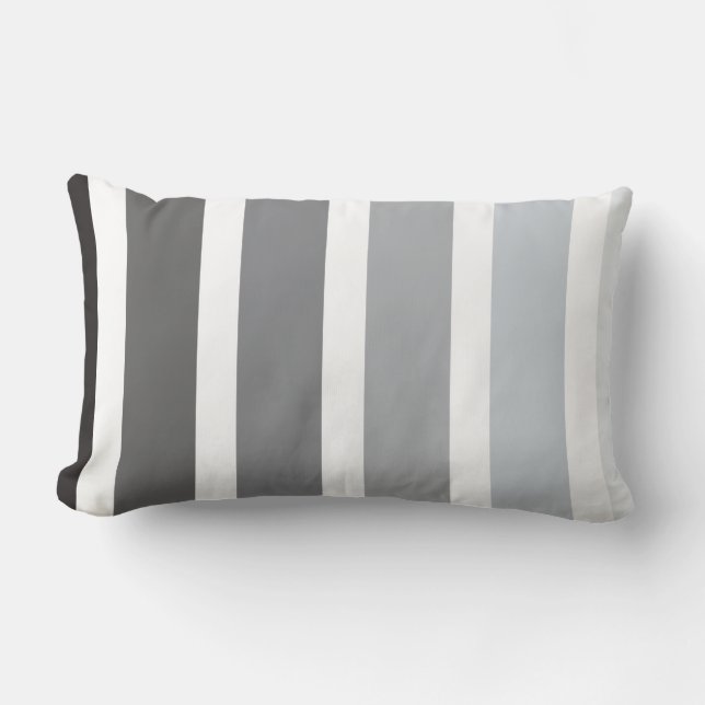 Grey Black White Ombre Stripes Lumbar Pillow (Front)