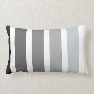 Grey Black White Ombre Stripes Lumbar Pillow