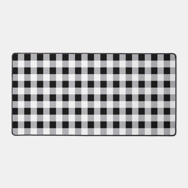 Grey Black White Plaid Check Pattern  Desk Mat (Front)