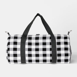 Grey Black White Plaid Check Pattern  Duffle Bag