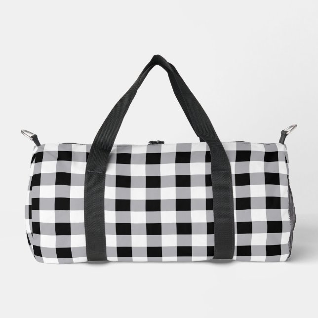 Grey Black White Plaid Check Pattern  Duffle Bag (Front)