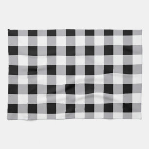 Grey Black White Plaid Check Pattern  Kitchen Towel