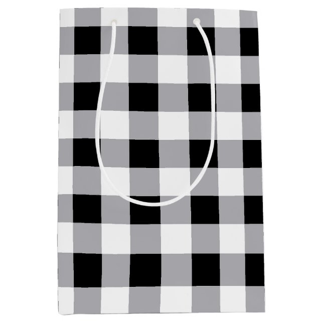 Grey Black White Plaid Check Pattern  Medium Gift Bag (Front)