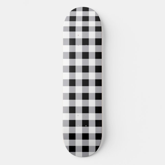 Grey Black White Plaid Check Pattern  Skateboard (Front)