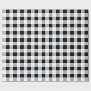 Grey Black White Plaid Check Pattern Wrapping Paper