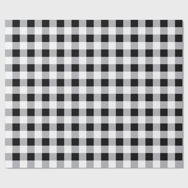 Grey Black White Plaid Check Pattern  Wrapping Paper (Flat)