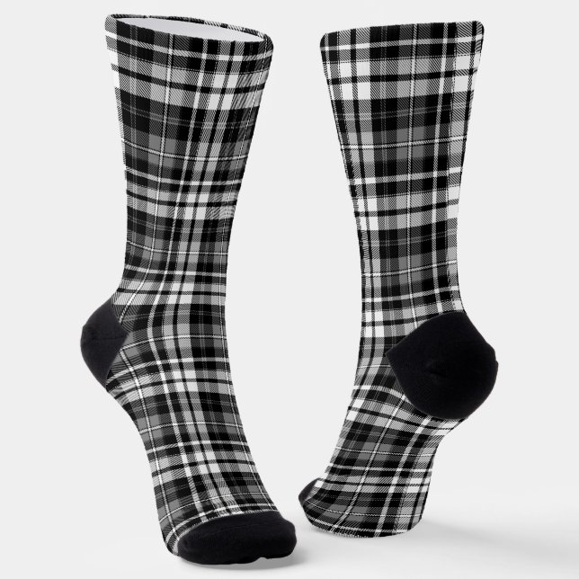 Grey Black White Plaid Tartan  Socks (Angled)
