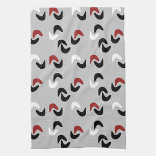 Grey ,black, white, red Boomerang Mod Retro Kitchen Towel