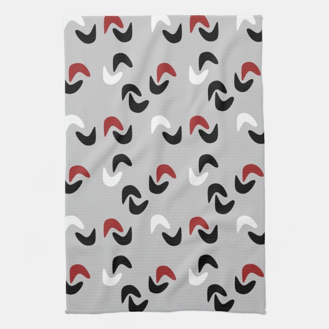 Grey ,black, white, red Boomerang Mod Retro Kitchen Towel (Vertical)
