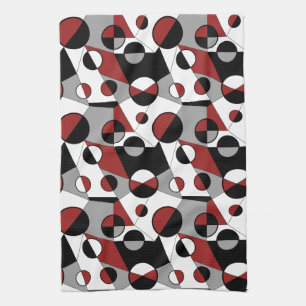 Grey ,black, white, red Geometric Mod Retro Kitchen Towel