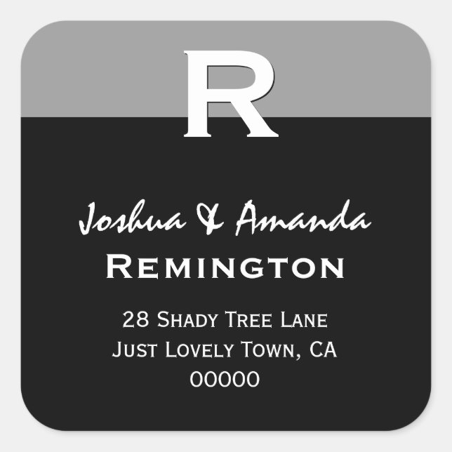 Grey Black White Simple Elegant Custom Monogram R Square Sticker (Front)
