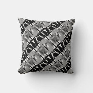 Grey Black White Slanted Abstract Small Tile Motif Throw Pillow