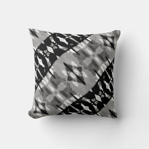 Grey Black White Slanted Diamond Swath Large Tiles Throw Pillow