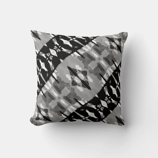 Grey Black White Slanted Diamond Swath Large Tiles Throw Pillow (Front)