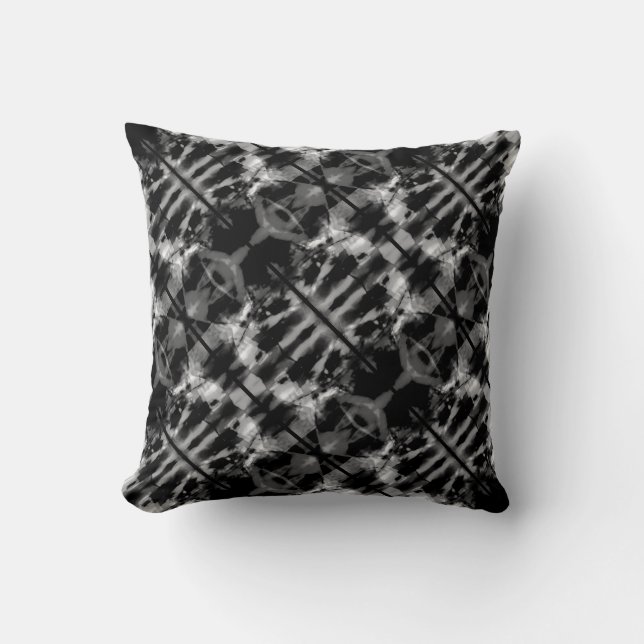 Grey Black White Slanted Stained Glass Design Throw Pillow (Front)