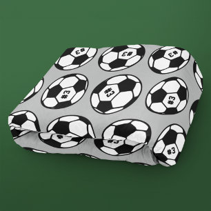 Grey Black White Soccer Ball Number Pattern Fleece Blanket
