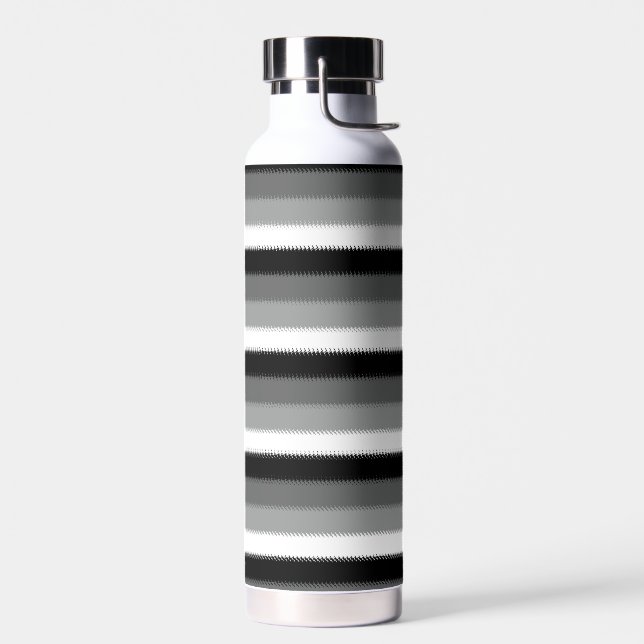 Grey Black White Stripes Design  Water Bottle (Left)