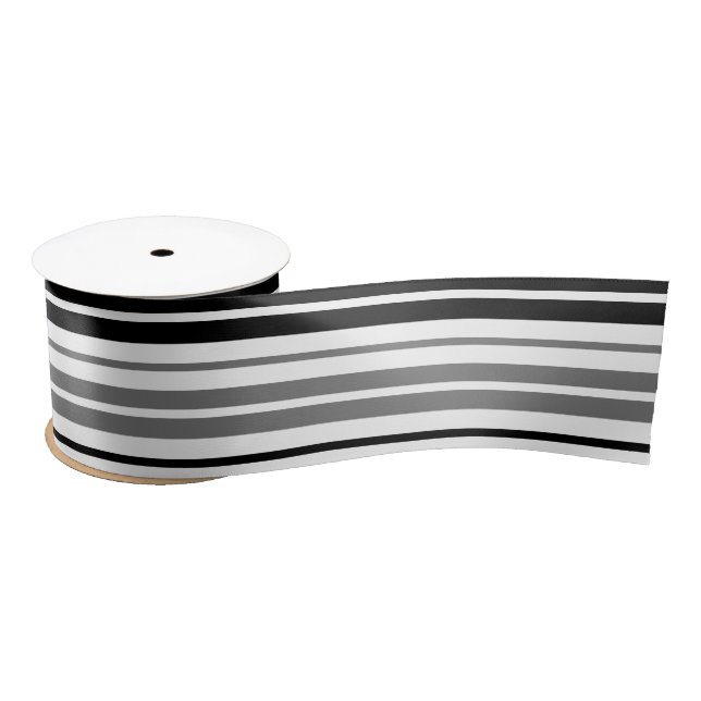 Grey Black White Stripes Pattern   Satin Ribbon (Spool)