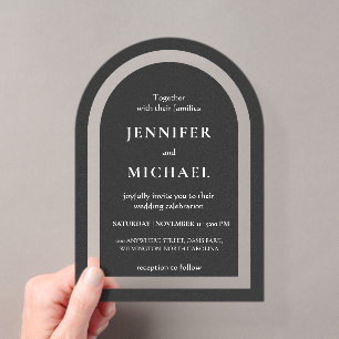 Grey black white text wedding acrylic invitations