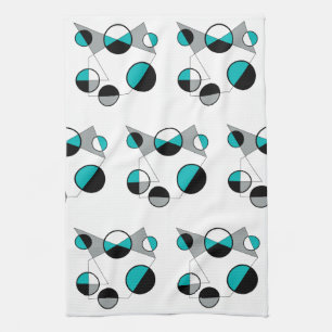 Grey ,black, white, turquoise Geometric Mod Retro Kitchen Towel