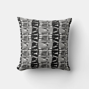 Grey Black White Watercolor Art Small Mosaic Motif Throw Pillow