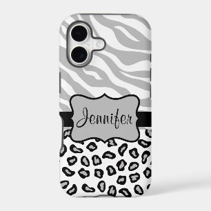 Grey, Black White Zebra Leopard Name Personalized