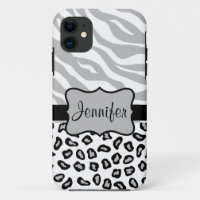 Grey, Black White Zebra Leopard Name Personalized