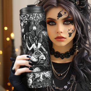 Grey Black Witchy Gothic Victorian Goth Baphomet Thermal Tumbler