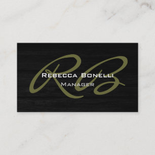 Grey Black Wood Pattern Monogram Business Card