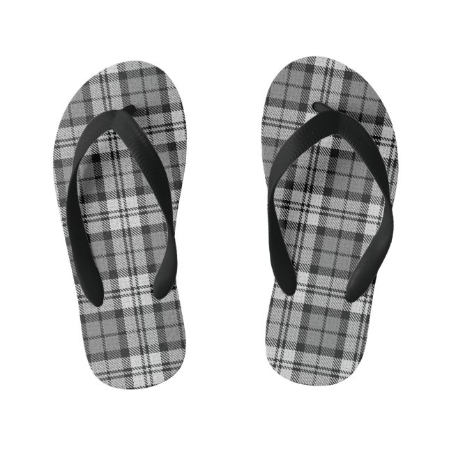  Grey Blackwatch Tartan Plaid Design  Kid's Flip Flops (Footbed)