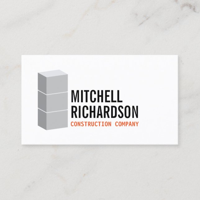 Grey Blocks Concrete Construction Builder Business Card (Front)