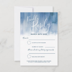 Grey blue abstract modern art painted wedding RSVP card