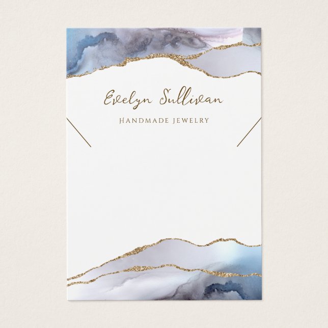 Grey blue agate necklace display card (Front)