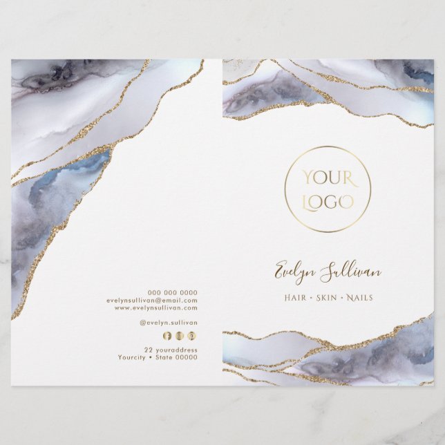 Grey blue agate service menu brochure (Front)