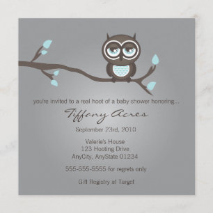 Grey, Blue and Brown Owl Invitation