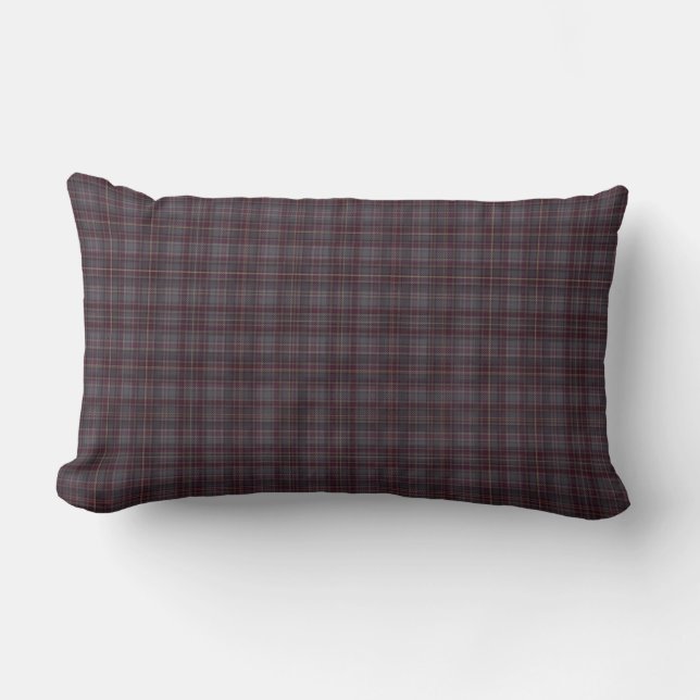 Grey, Blue and Burgundy | Plaid Lumbar Pillow (Front)