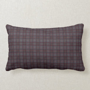 Grey, Blue and Burgundy   Plaid Lumbar Pillow