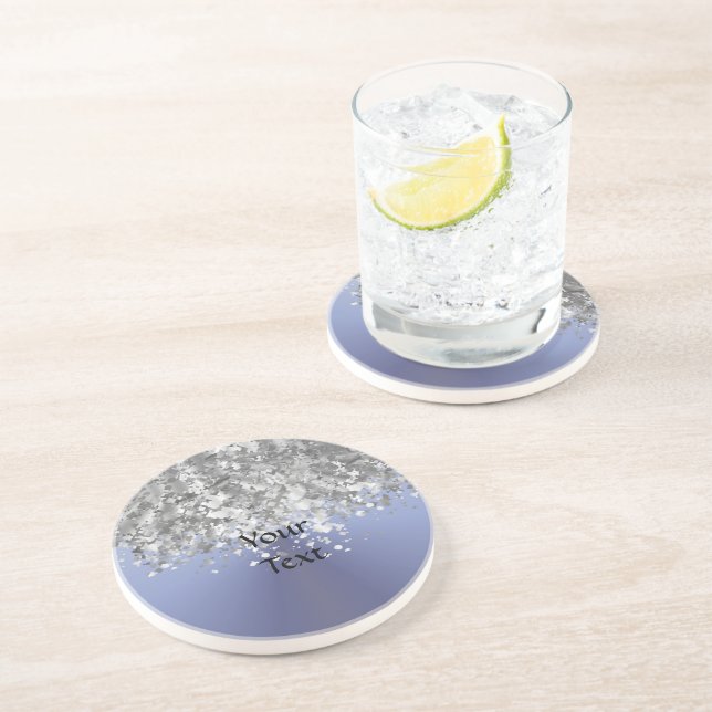 Grey blue and faux glitter coaster (Side)