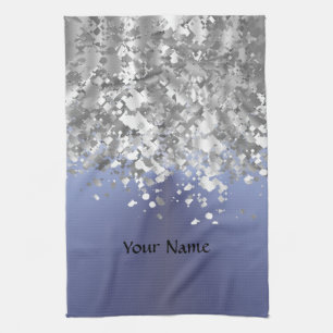 Grey blue and faux glitter kitchen towel