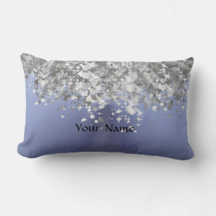 Grey blue and faux glitter lumbar pillow