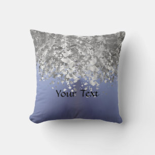 Grey blue and faux glitter throw pillow