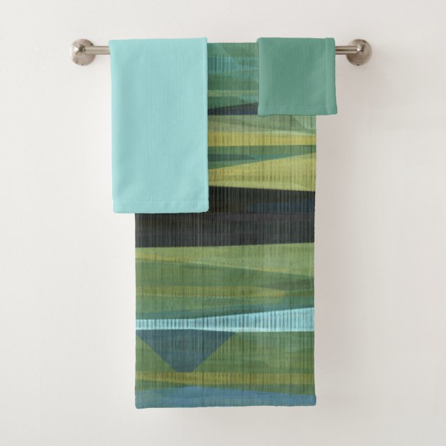 grey blue and green abstract  bath towel set (Insitu)