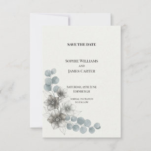 Grey Blue Anemone Eucalyptus Wedding Save The Date